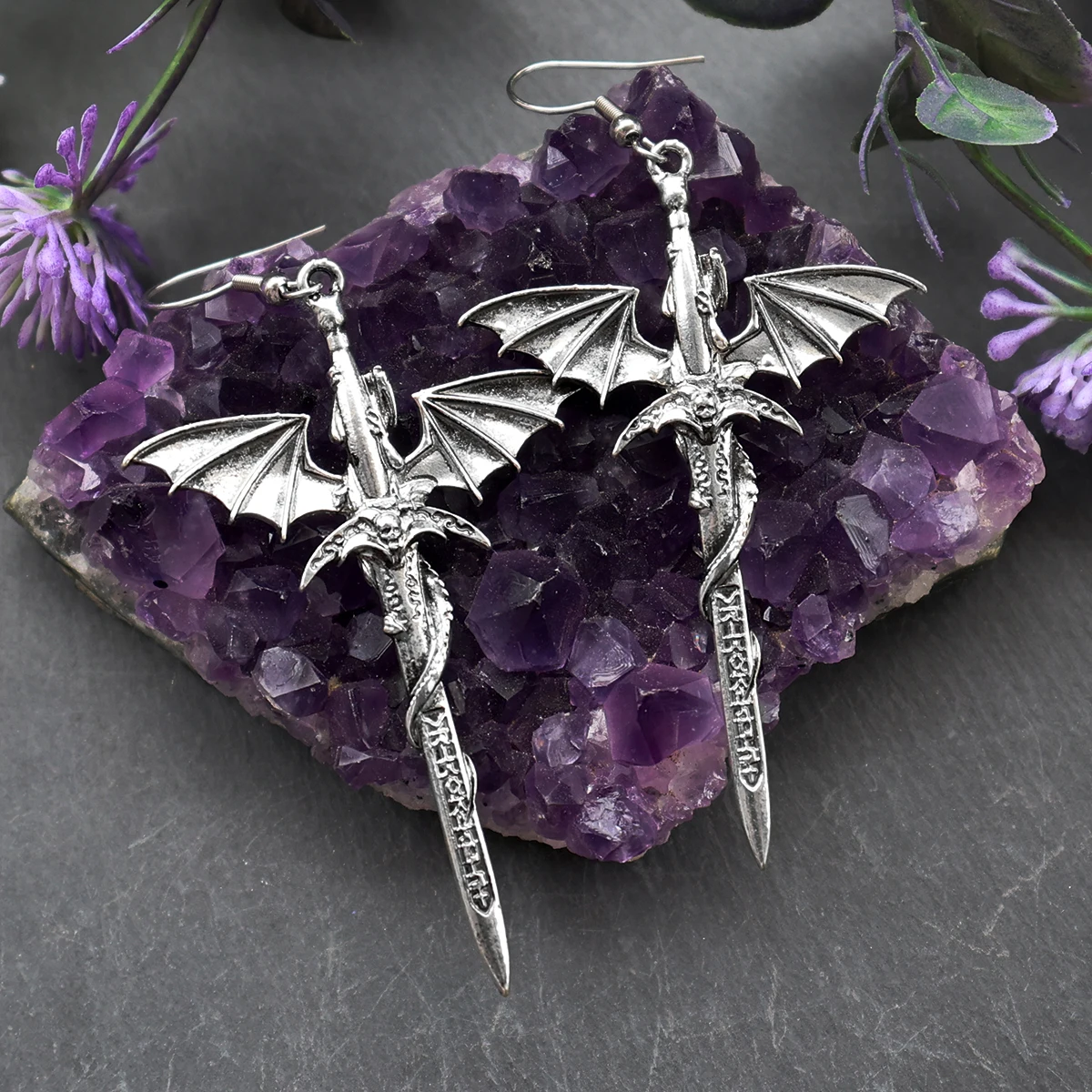 Punk Pagan Dragon Cross  Sword Earring Gothic Jewelry for women