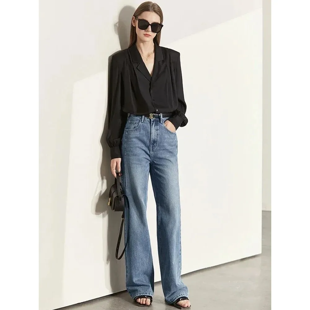 

I Ma винтажные джинсовые брюки, женские джинсы, весенняя коллекция 2024, прямые брюки с высокой талией, женская мода из искусственной ткани