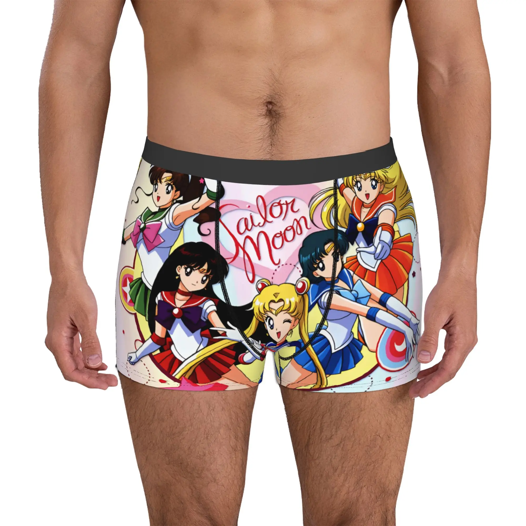 Ropa interior masculina de Sailor Moon, Sailor Mars, Sailor Venus, Sailor Mercury, Sailor Jupiter, calzoncillos tipo bóxer, pantalones cortos suaves