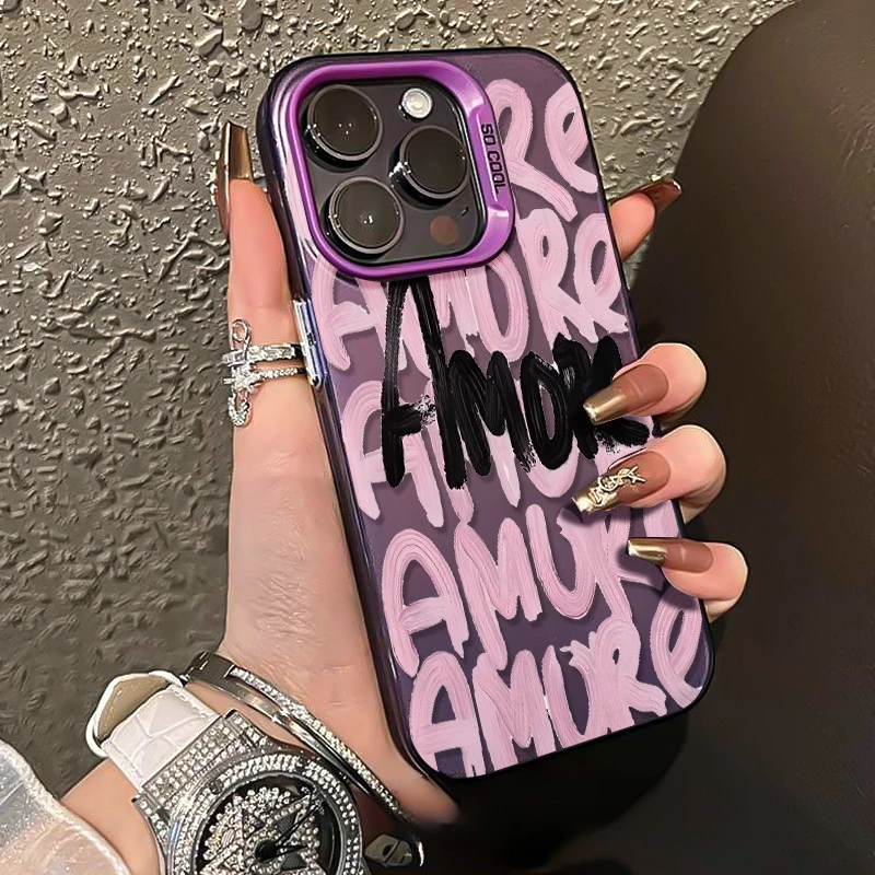 Etui Amore-Love z różowym napisem na telefon Samsung Galaxy S25 S24 S23 S22 Ultra Plus S21 FE 5G A16 A15 A26 A25 A24 A36 A56 A55 A54