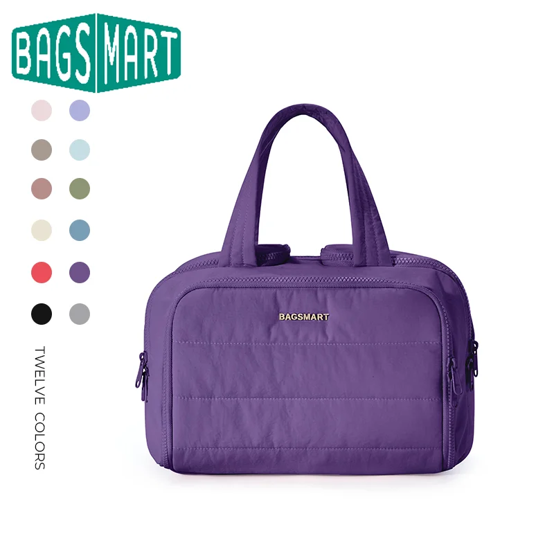 

BAGSMART Travel Makeup Bag Lightweight Wide-open Toiletry Bag for Women Puffy Cosmetic Bag Organizer with Handle for Toiletries