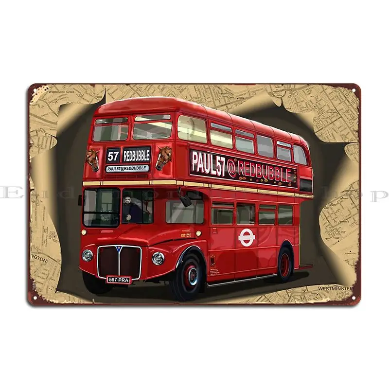 london routemaster double decker bus Metal Plaque Poster Wall Decor Wall Mural Funny Designing Rusty Tin Sign Poster