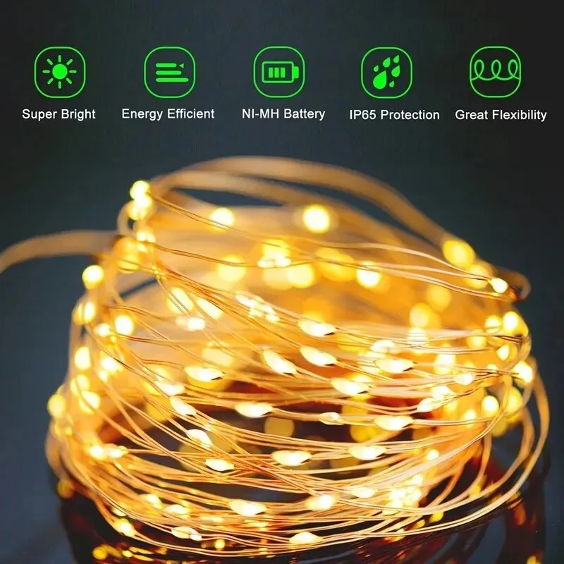 100 LED Solar Fairy impermeabile filo di rame String Lights Christmas Party Garland lampada a energia solare per matrimonio in giardino all'aperto