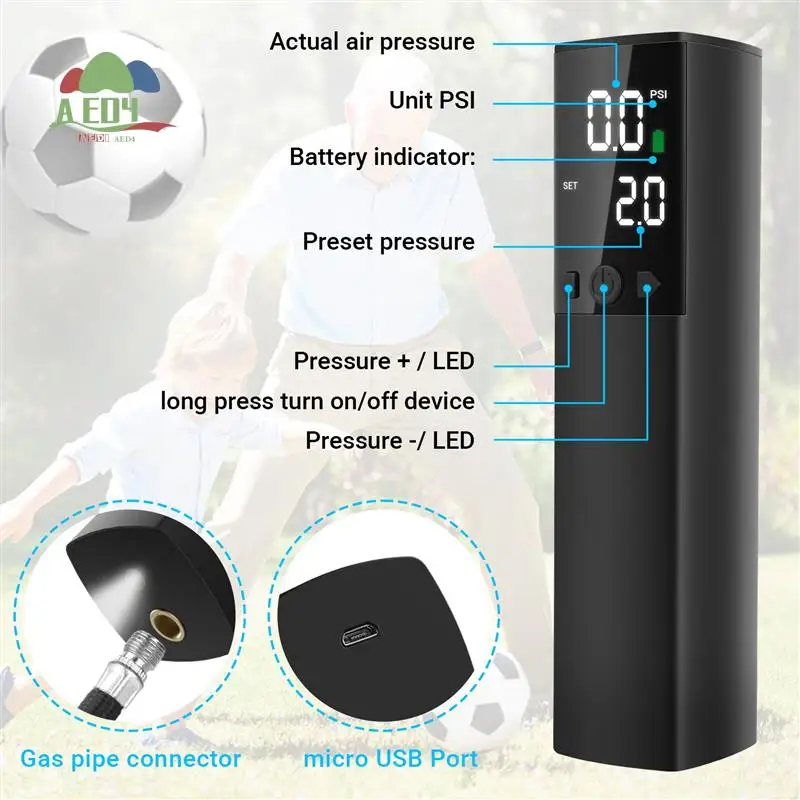 

AED4-Electric Ball Pump,Smart Air Pump Portable Fast Ball Inflation With Accurate Pressure Gauge And Digital LCD Display