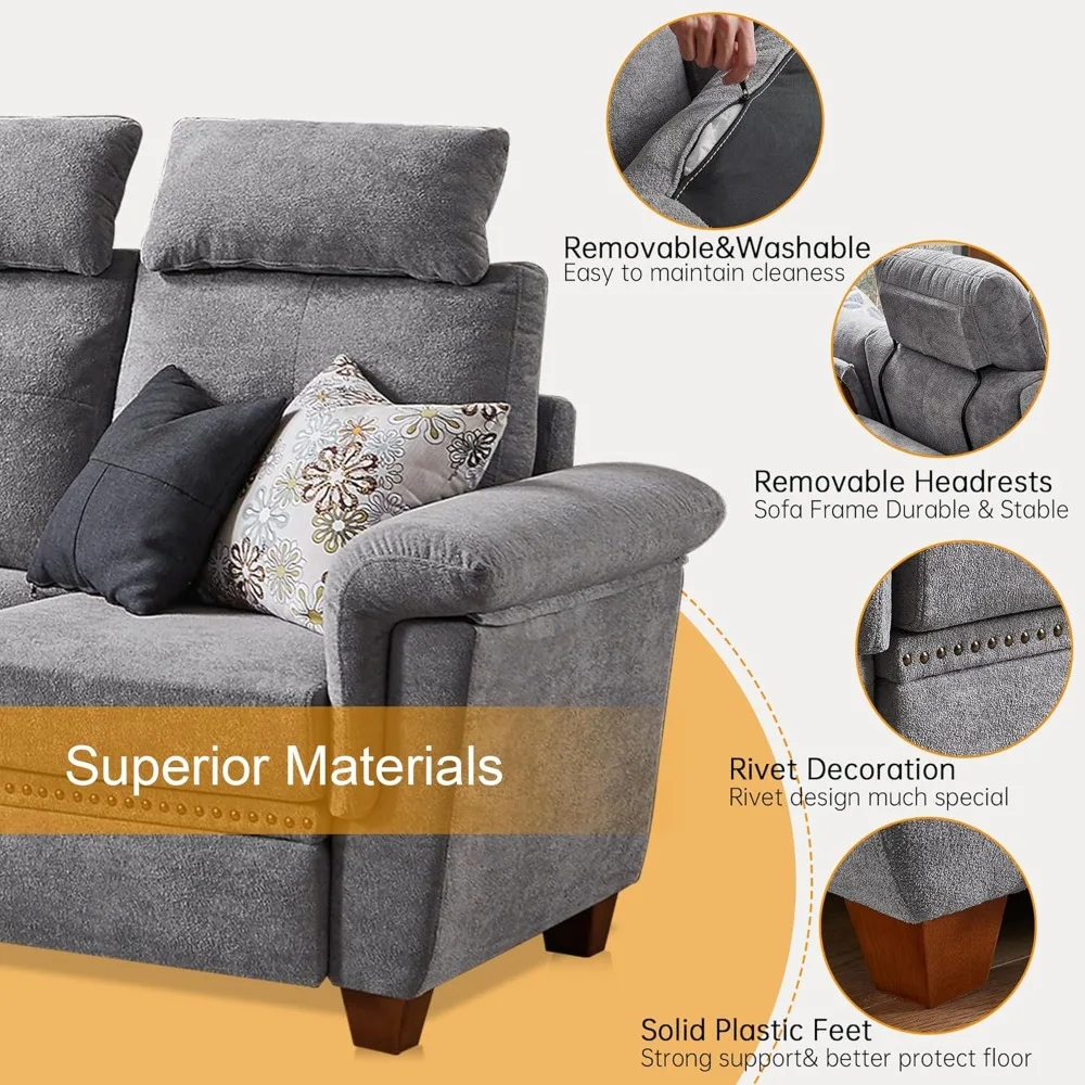 أريكة مقطعية قابلة للتحويل مع مساحة تخزين، أريكة على شكل حرف L مع كرسي وحامل أكواب، أريكة حديثة من قماش الألياف الدقيقة #5