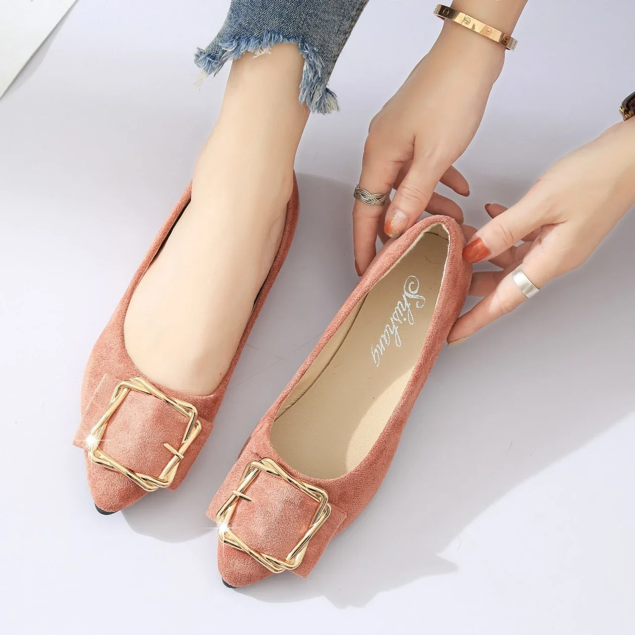 Women Pointed Shallow Flats Luxury Elegant Pumps Woman Loafers Autumn Moccasins Ballerinas Soft Casual Shoes Ladies Q21