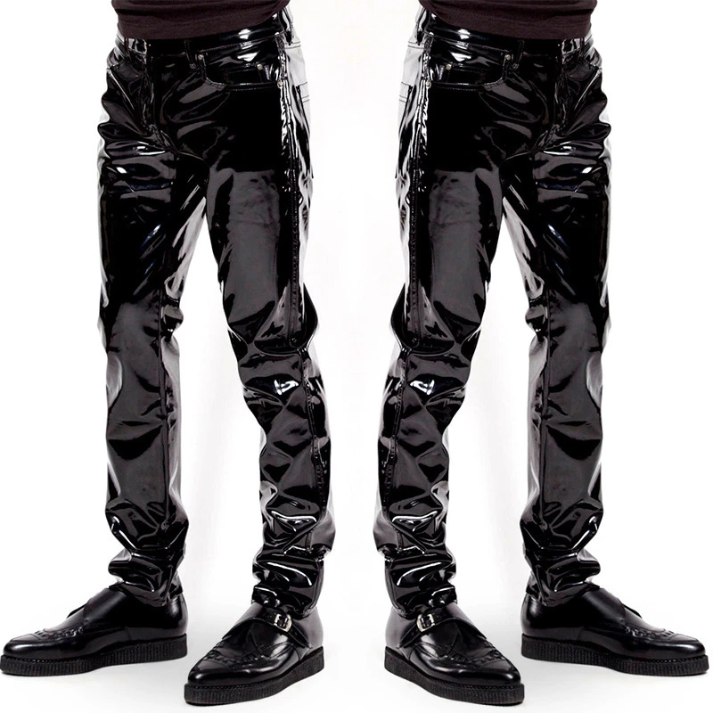 

Fetish Men Wetlook Clothes Tight Latex Leggings Pants Bright PVC Leather Pole Dance Trousers Sexy Party Clubwear Gay Wear