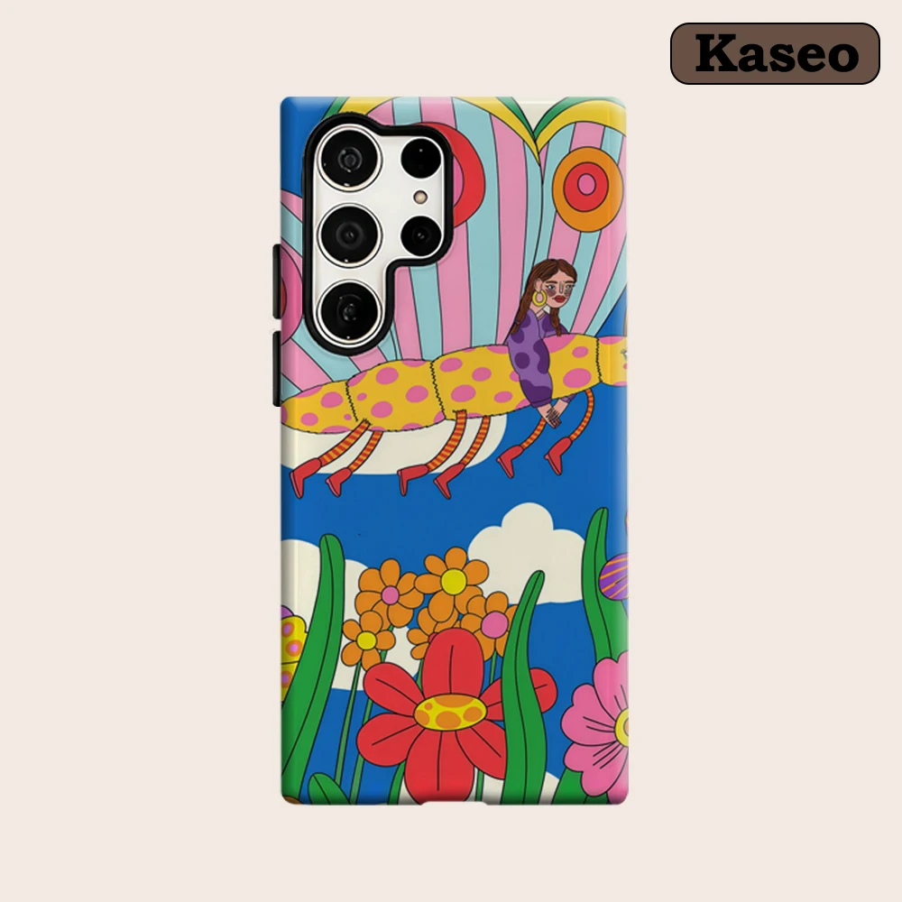 Kaseo Phone Case for Samsung Galaxy S26 S25 Ultra S24 S23 Ultra Plus Shockproof Double Layer Butterfly Ride Floral Cover
