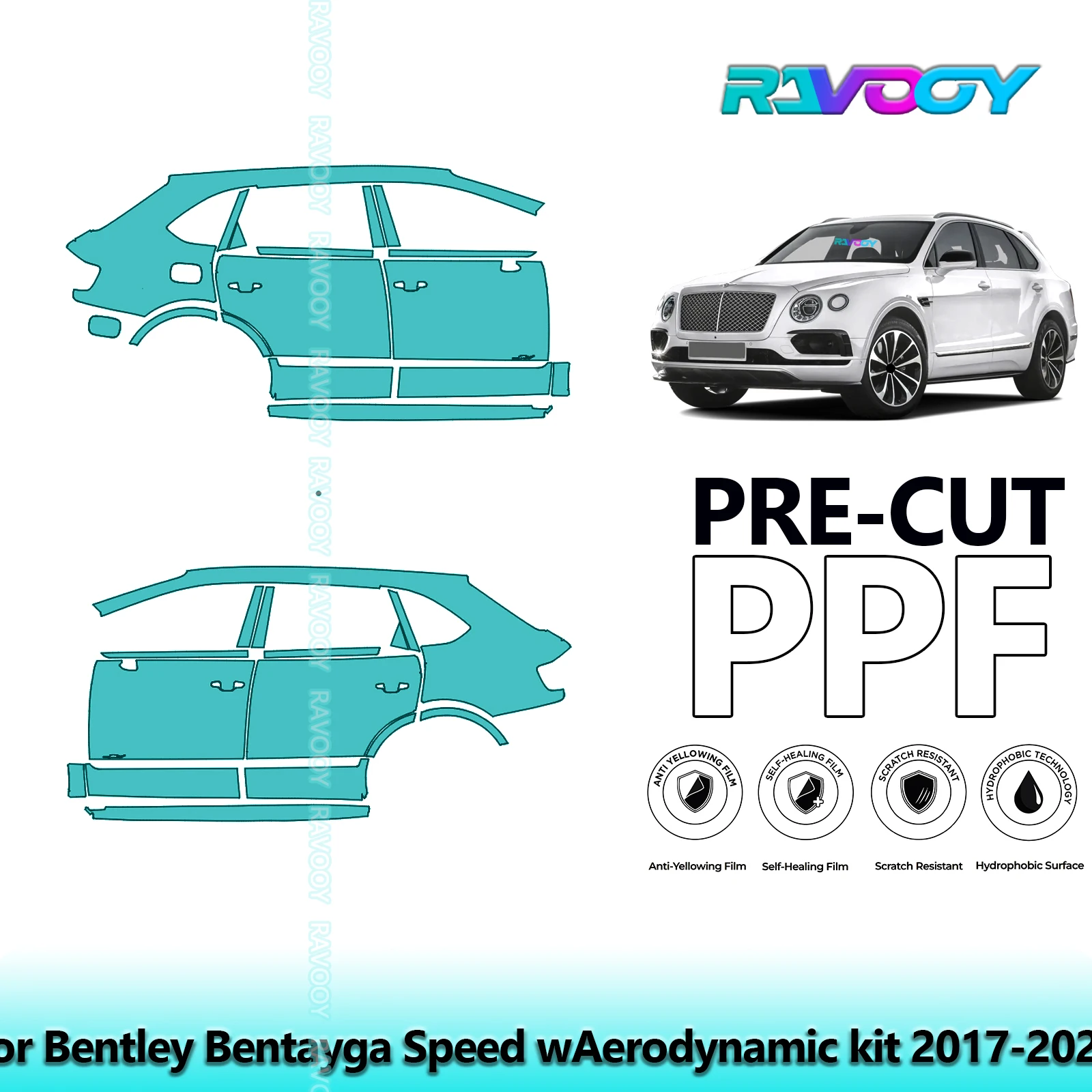 

For Bentley Bentayga Speed wAerodynamic kit 2017-2020 8.5mil Pre-Cut PPF Door & A/B Pillar Kit TPU Paint Protection Film Set