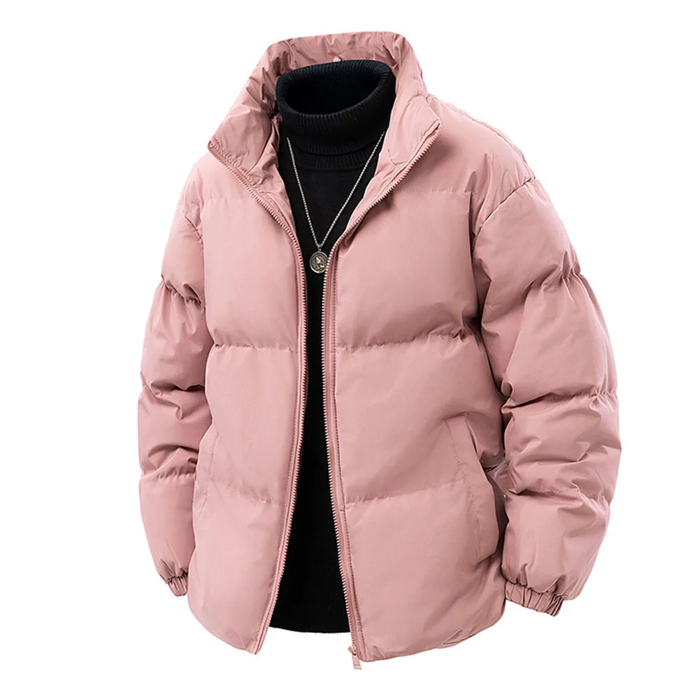 Winter Men's Outdoor Cotton Padded Jacket with Stand Collar Casual Sports Loose Fit Quilted Coat for Cold Weather Activities