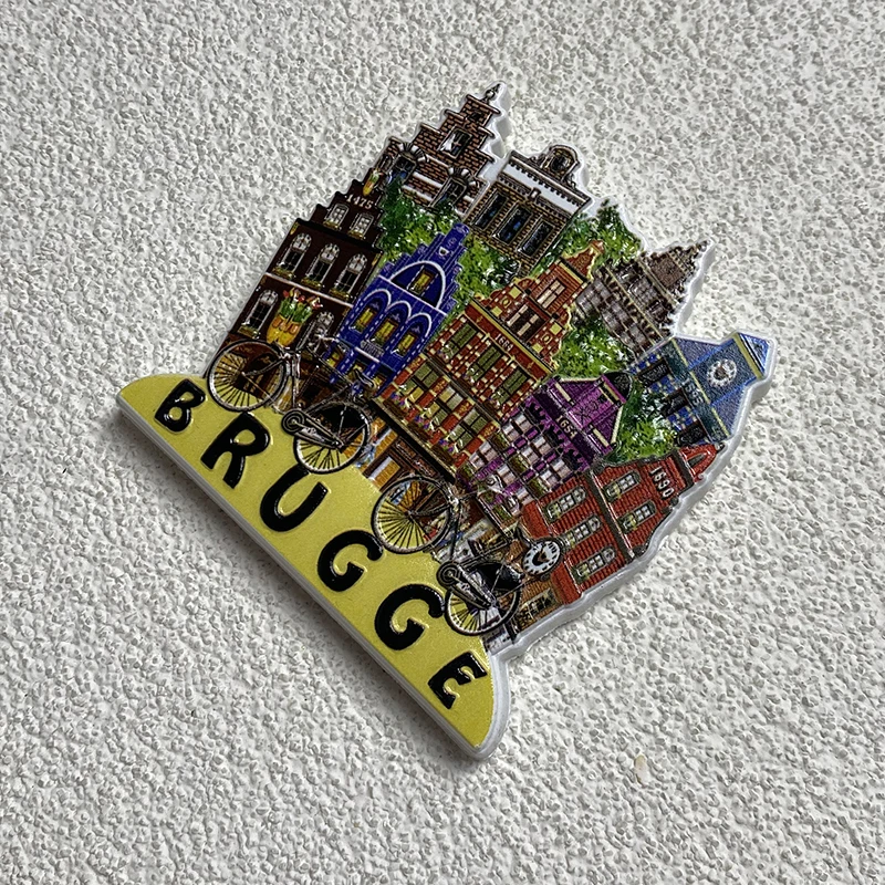 The ancient city of Bruges, Belgium, tourism memorial decoration 3D three-dimensional refrigerator sticker collection crafts