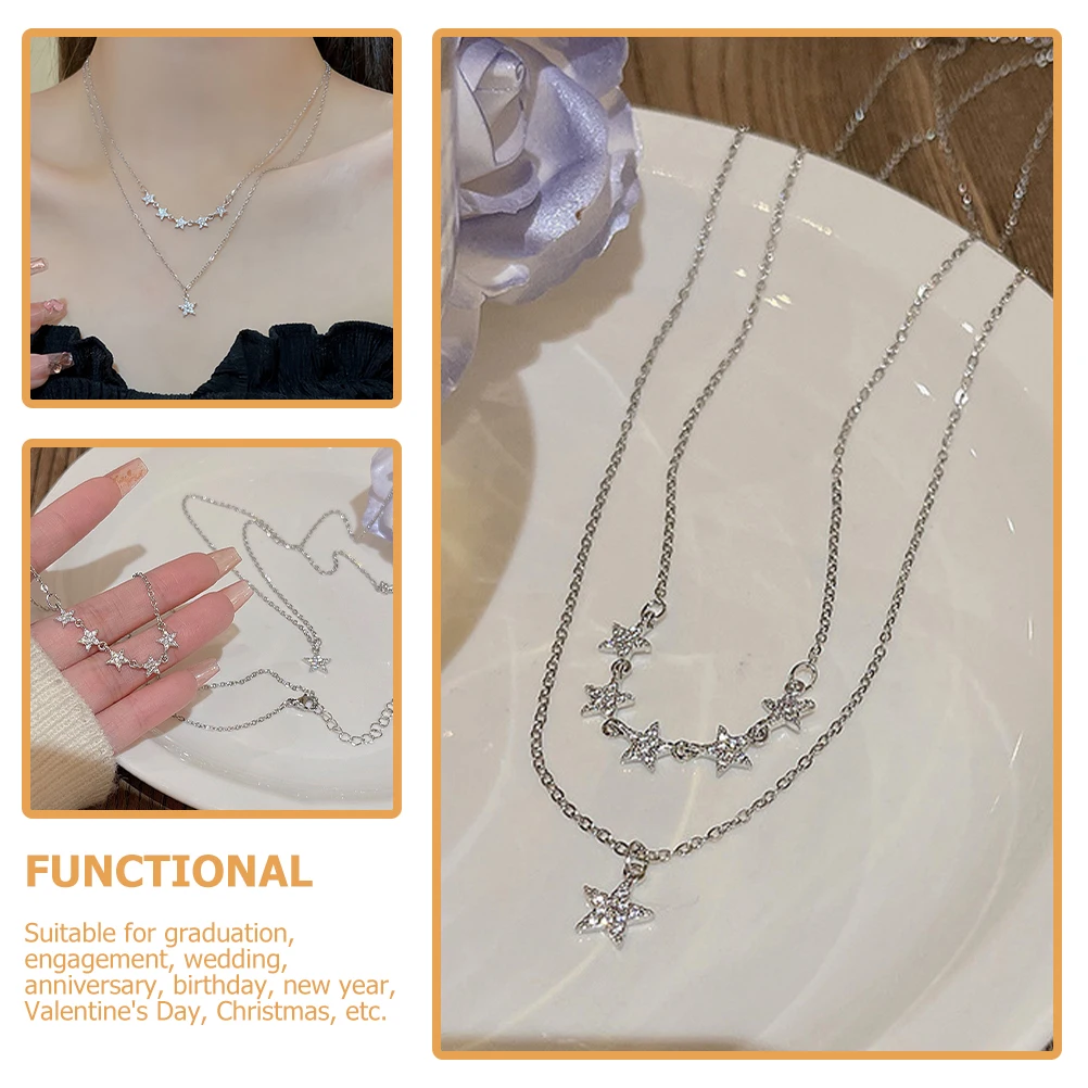 

2 Pcs Adjustable Titanium Steel Necklace Miss Chain Women Alloy Star Necklaces for