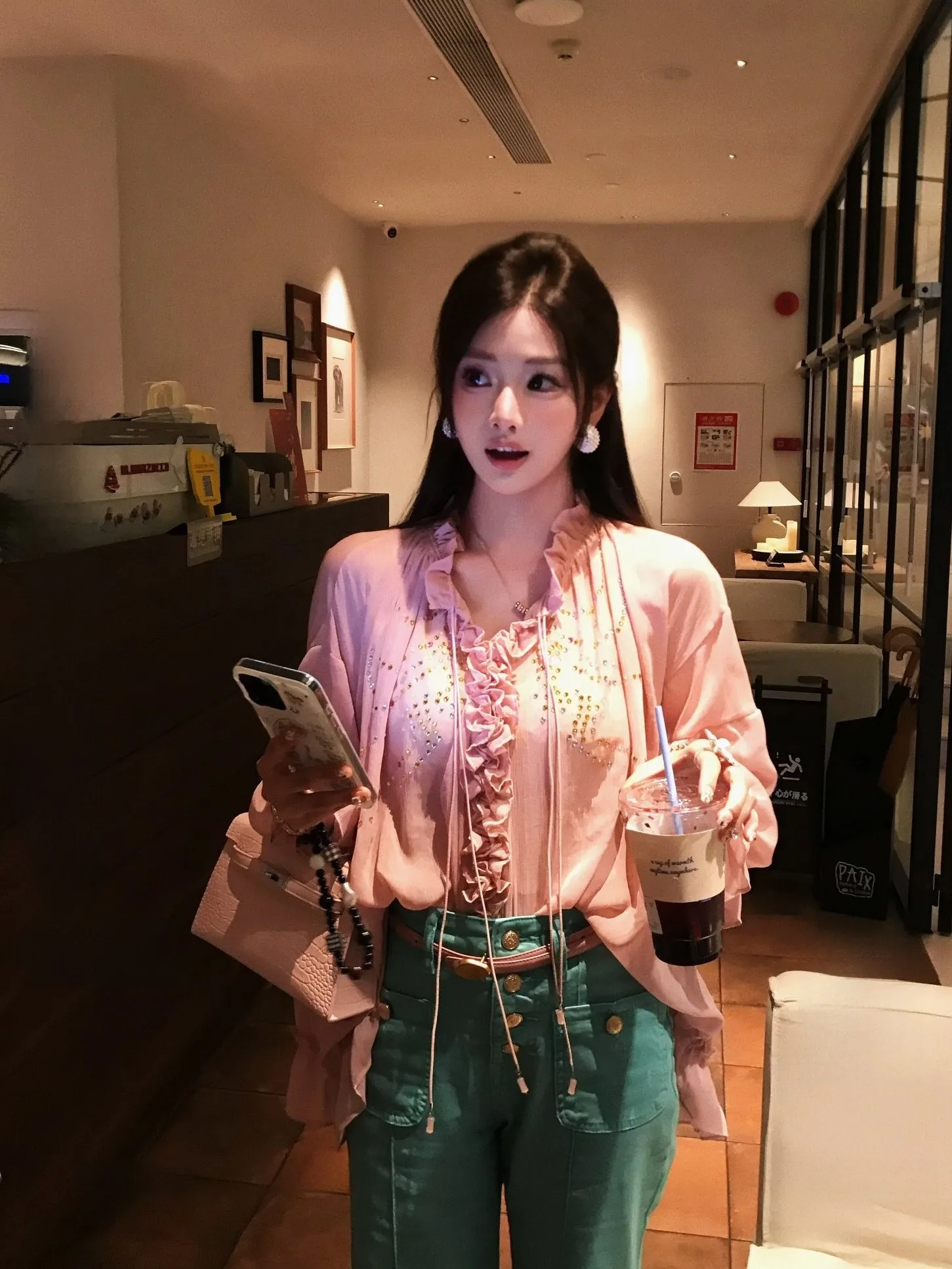 

Новая женская блузка Dadada с французским розовым кружевом и рукавами-фонариками, повседневный стиль, из полиэстера, с длинными рукавами