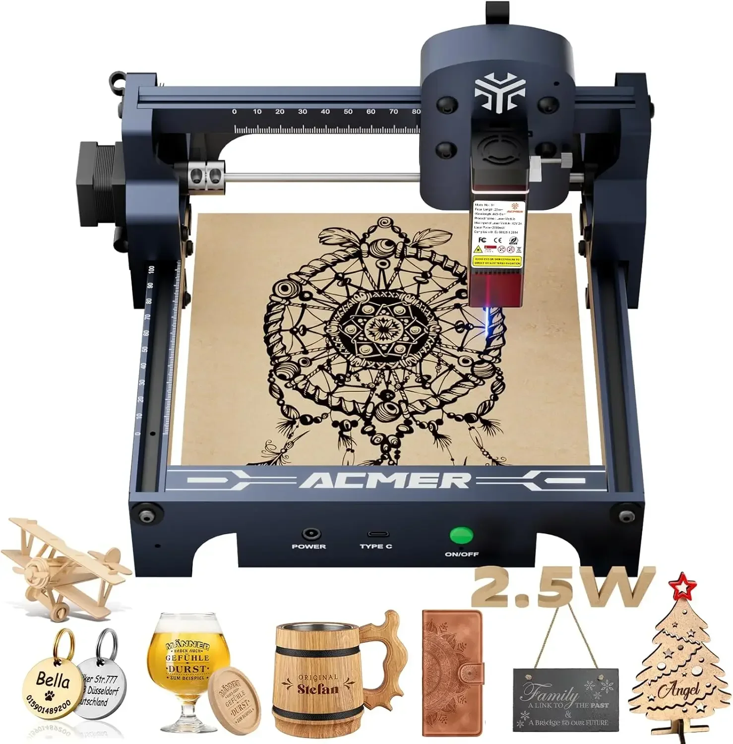 

ACMER S1 Laser Engraver, 2500mW Laser Engraver Machine Higher Accuracy Wood Cutter and Engraving Machine with Working Area 130x1