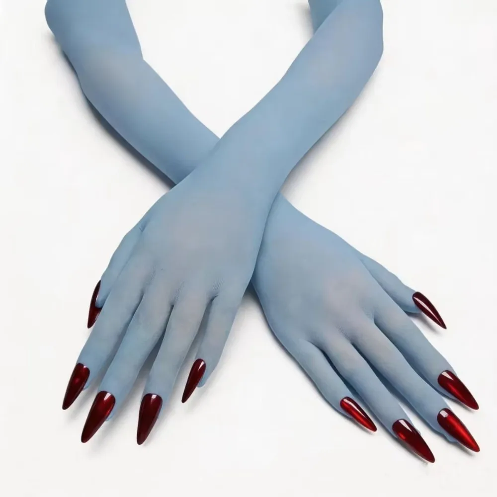 Ultra-Thin Seamless Stockings 3D Style Nail Design Five-Finger Gloves Seamless Knit With Gloves Set Costume Gloves Cosplay Party