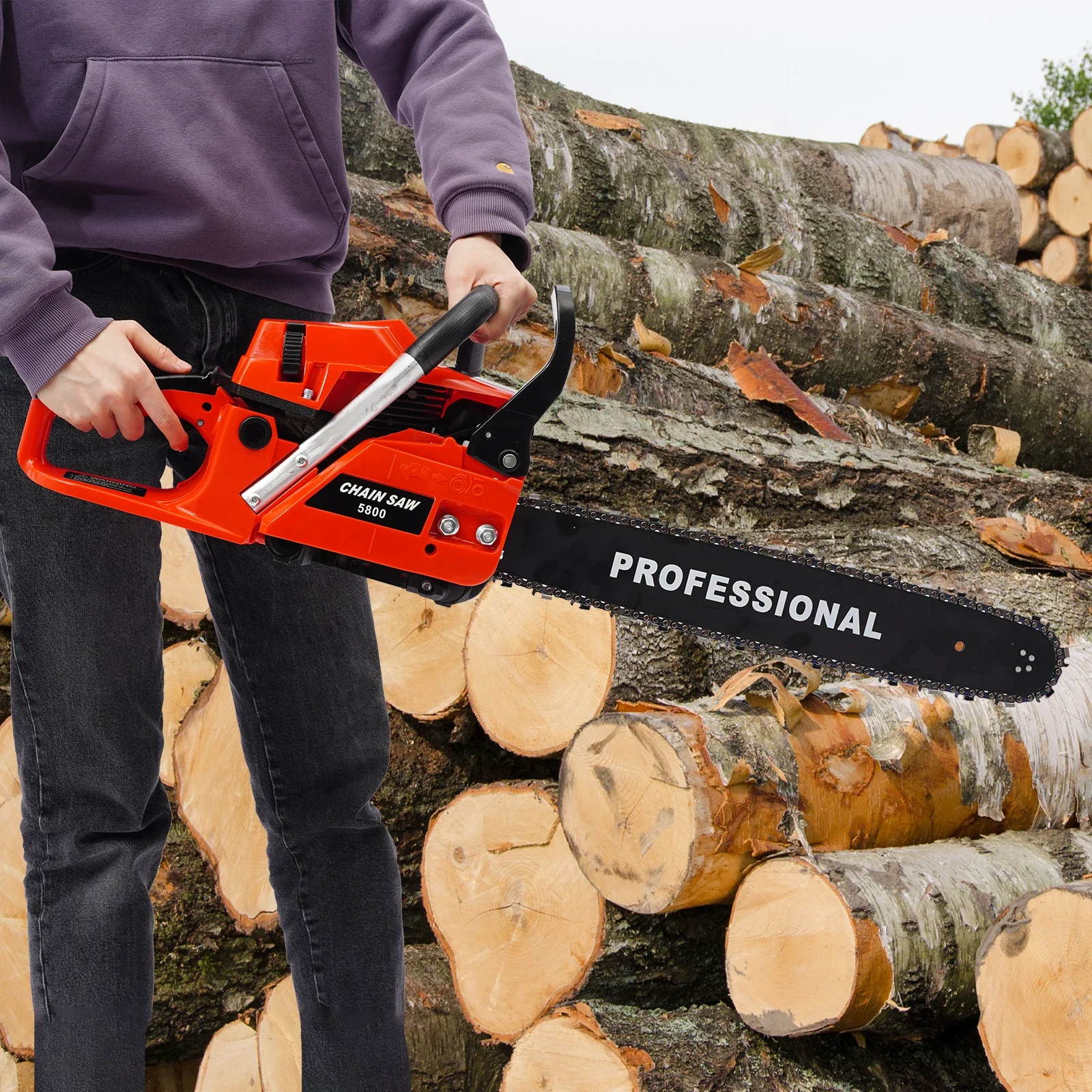 

20'' Gas Chain Saw, 58cc 2.6KW Gasoline Powered Chainsaw, 2-Stroke 3.6HP Engine Cordless Chainsaw for Wood Cutting Tree Trimming
