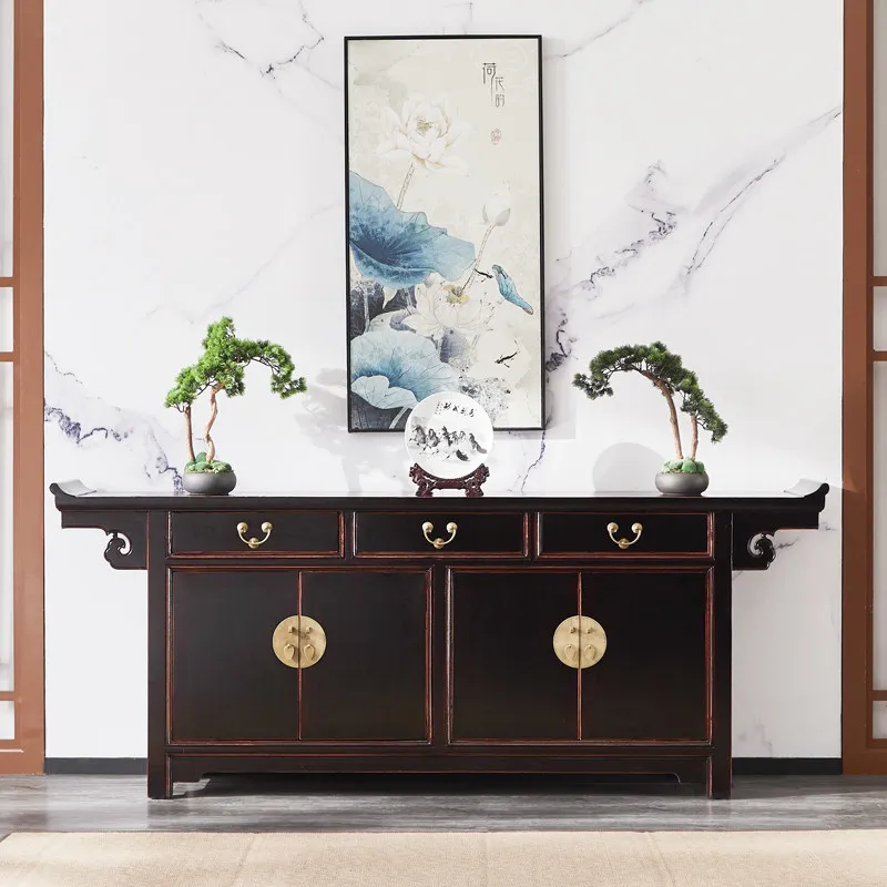 

AA new Chinese style antique door cabinet upturned head four doors side cabinet locker solid wood classical shoe cabinet