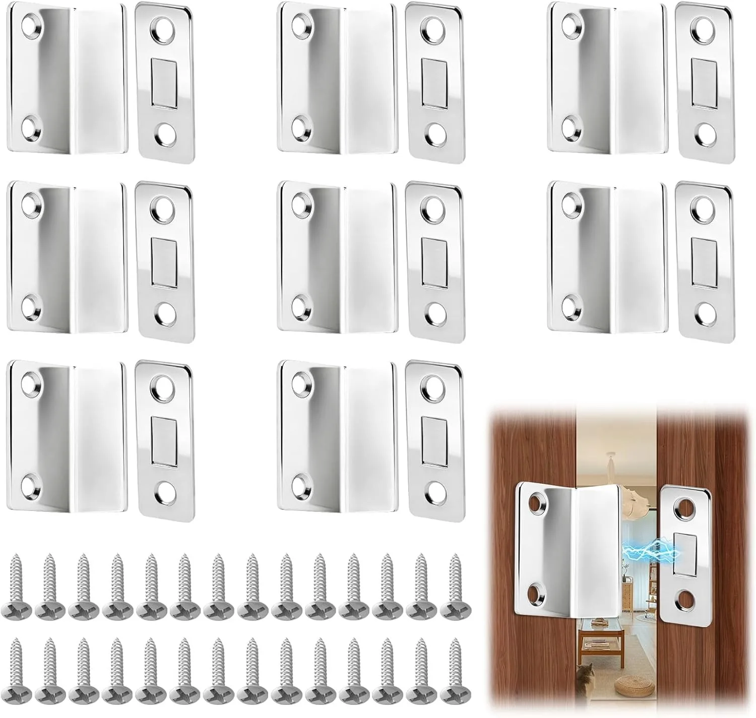 Cabinet Magnetic Catch,Ultra Thin 8 Pairs Cabinet Door Magnetic Latch,Magnetic Door Closer for Cabinets Drawers Closet Doors