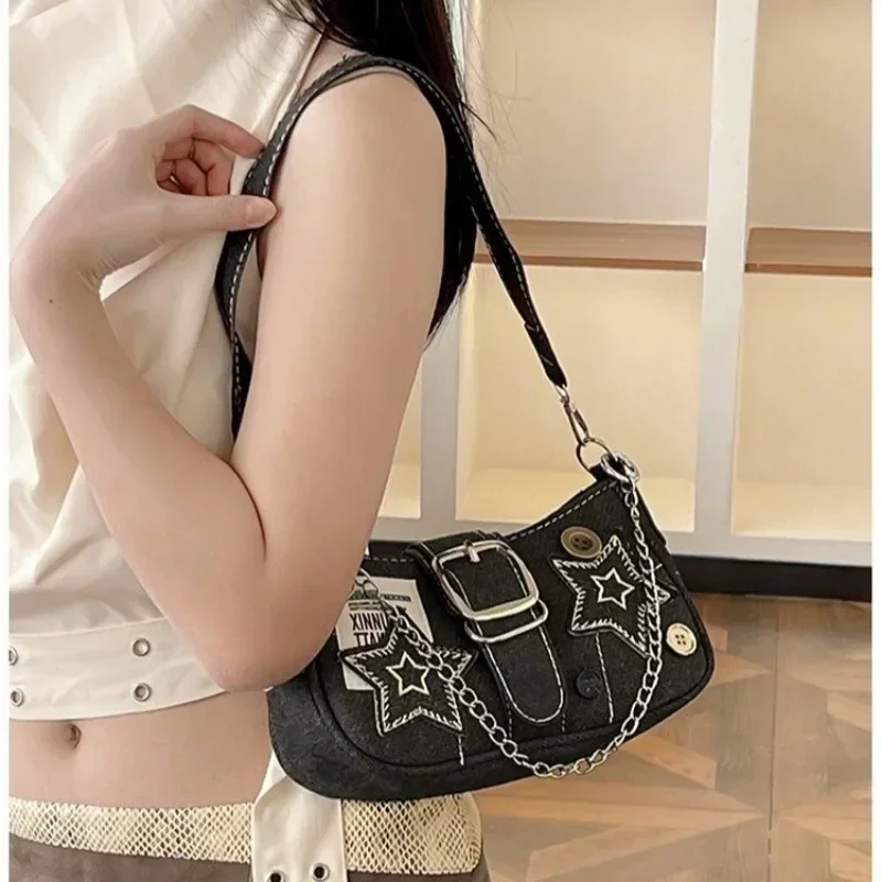 New Style Appliques Chains Zipper Shoulder Bags Solid PU Simplicity Fashion Hand Bags 2024 Hot Sale Retro Youth Bags for Women