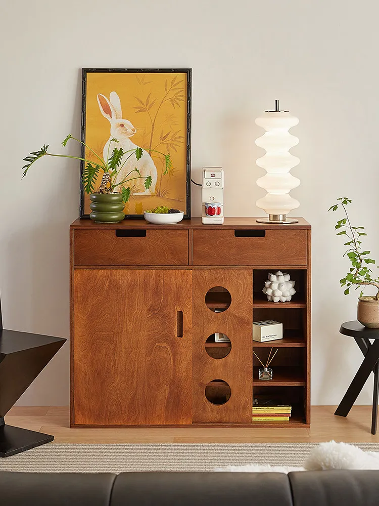 Small card home furnishing medieval entrance cabinet shoe cabinet ins ocean board solid wood living room dining side cabinet bed