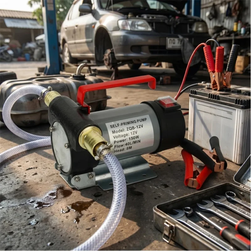 Diesel-Transferpumpe 12V Selbstansaugend, 40L/Min Hoher Durchfluss, 5M Saughöhe 10M Förderhöhe, Hochleistungs-Kraftstofftransferwerkzeug für Diesel, Biodiesel, Heizöl, Mobile Betankung & Fasspumpen