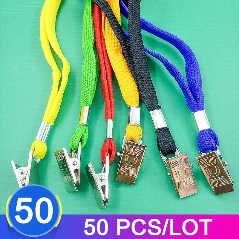 

50 pcs/lot Nylon Iron Clamp Lanyards Black Blue Red Green Safety Neck Rope For Card Holder Badge Keychain ID Card