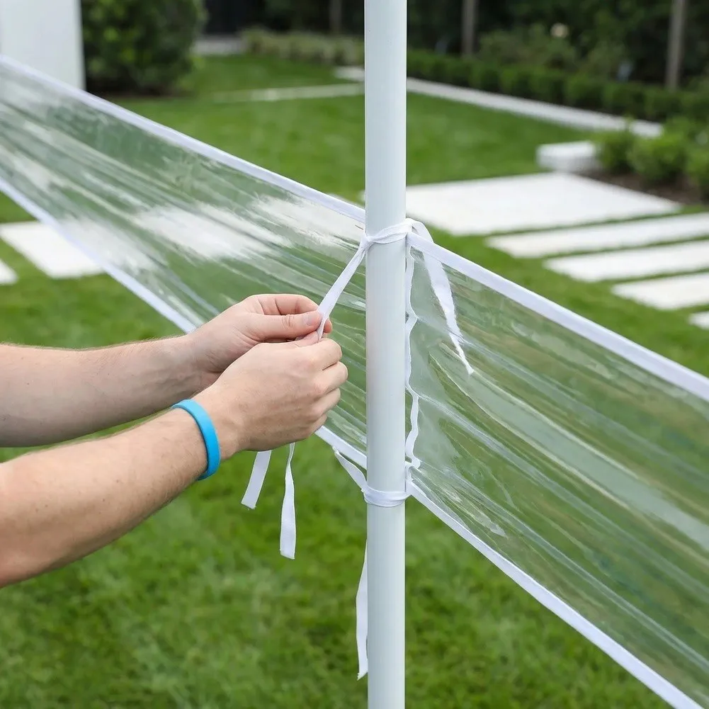 Drainage Channel for Tent Fabric and Awning Canopy Connections to Assist Rainwater Channeling in Open Air Sites
