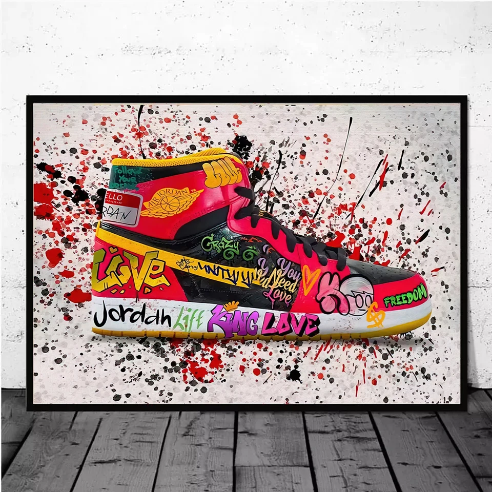 Fashion Graffiti Abstract Sports Shoes Watercolor Street Printing Canvas Shoes Series Wall Painting Mall Posters Home Decoration