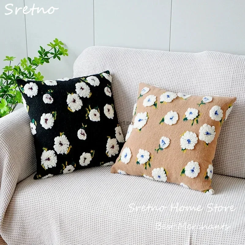 

Nordic Style Cushions Cover 3D Camellia Flannel Jacquard Flower Living Room Sofa Decoration Pillowcase Bedside Pillow Covers