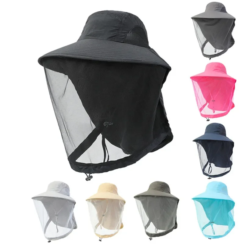 Outdoor Head Face Mask Hat Net Cover Anti-mosquito Cover Mosquito Net Cap Summer Travel Breathable Head Mesh Covers Fishing Caps