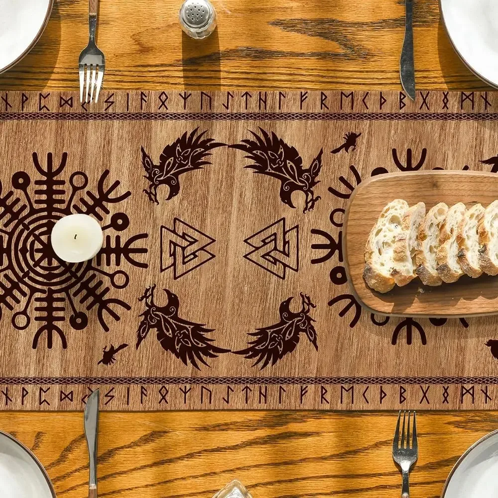 Camino de mesa de lino con casco de cuervo vikingo Vintage, decoración para  fiestas navideñas, camino de mesa de comedor de cocina reutilizable,  decoración vikinga / Decoración para el hogar, image size:1000x1000