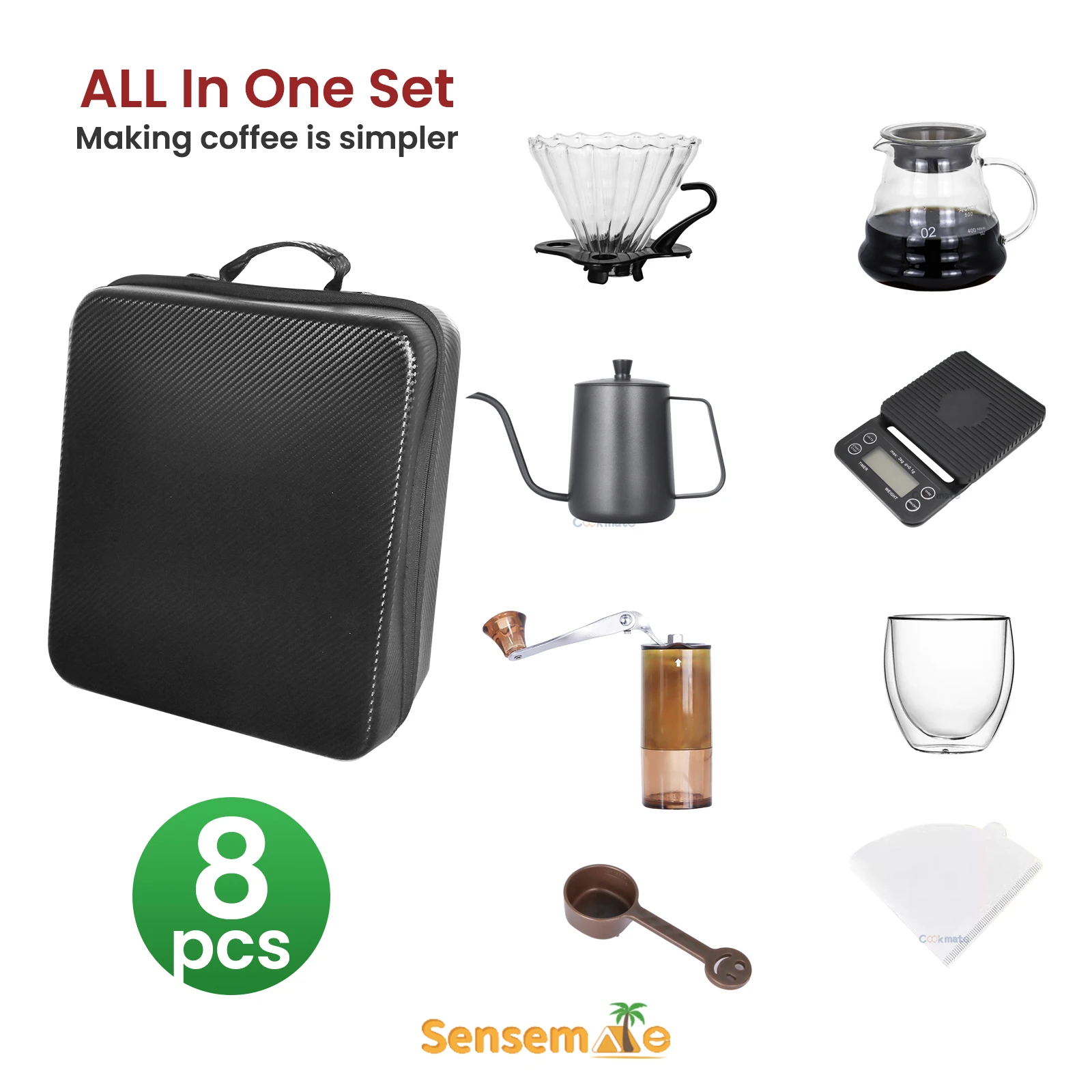 Immagine 3: Set da caffè portatile Kit da caffè da campeggio Set da versare con gocciolatore per macinacaffè per regalo da viaggio per picnic Accessori per caffè