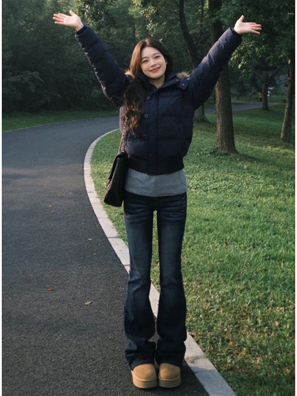 Thiened Fce Lined Bell Bot Jeans Women's Winter Sli Slimming Bootcut Denim Pants Low Waist Vintage Sle Jeans