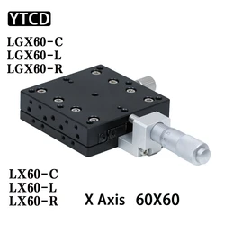 X Axis 60 60mm Trimming Platform Manual Linear Stages Bearing Tuning Sliding Table LGX60 C LX60 L C R Cross Rail linear rail
