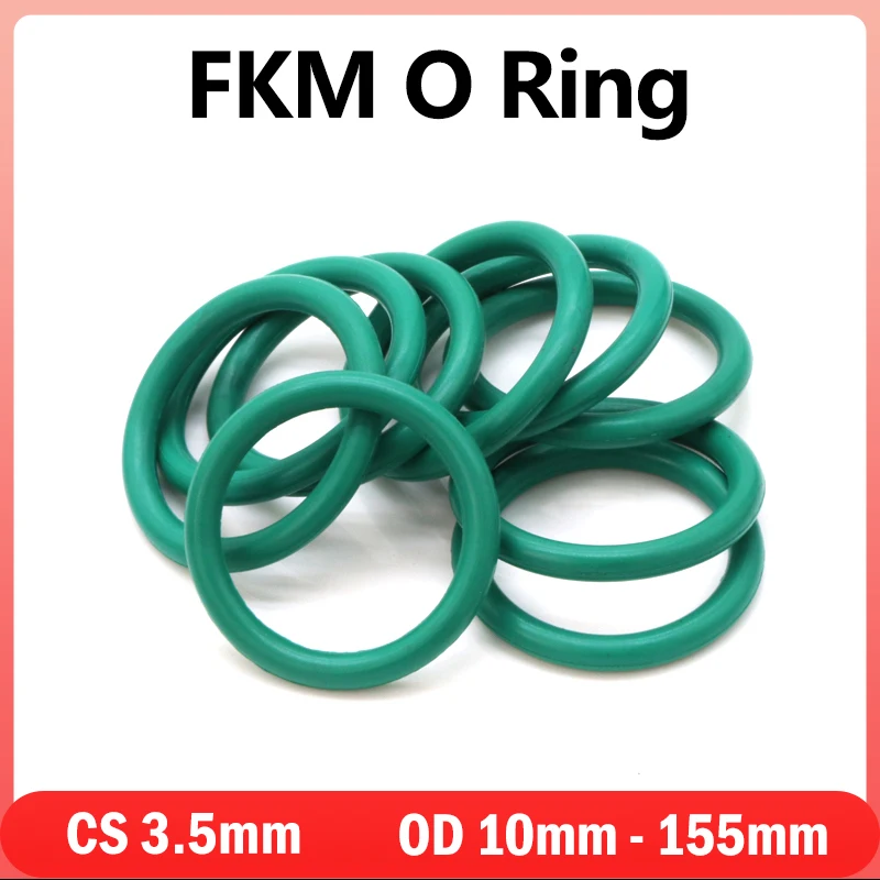 10/50Pcs Green FKM O Ring Sealing Gasket CS 3.5mm OD10~155mm Fluorine Insulation Oil Resistant High Temperature Resistance 260℃