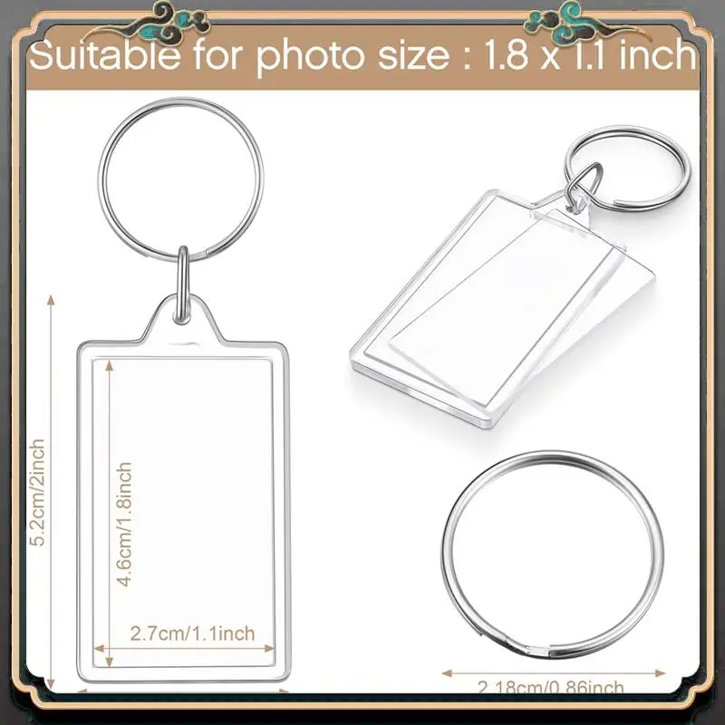 

ASMA-150 Pack Clear Acrylic Photo Picture Keychain Blank Photo Insert Keyring DIY Personalize Favor For Family Friends