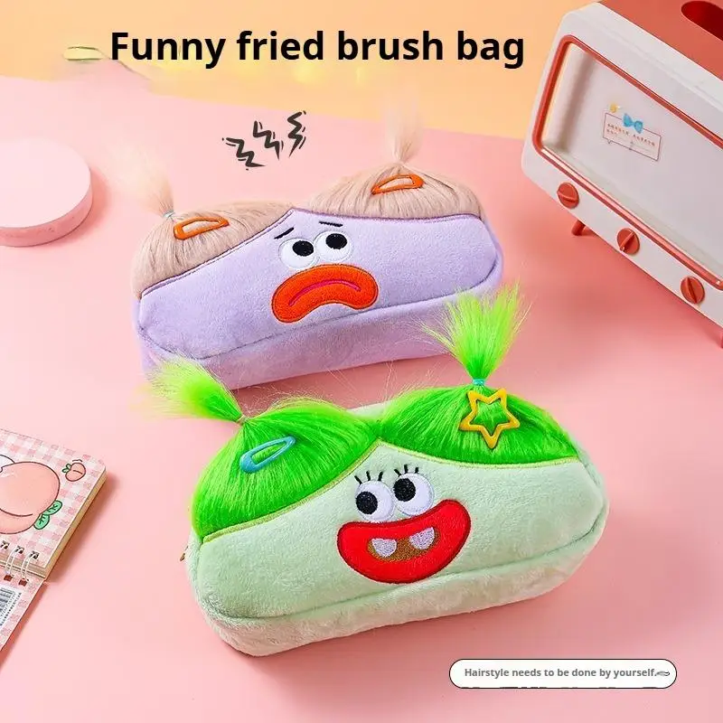 

Fried hair clown doll plush storage bag pencil bag big eye monster sweet girl heart storage bag plush toy storage