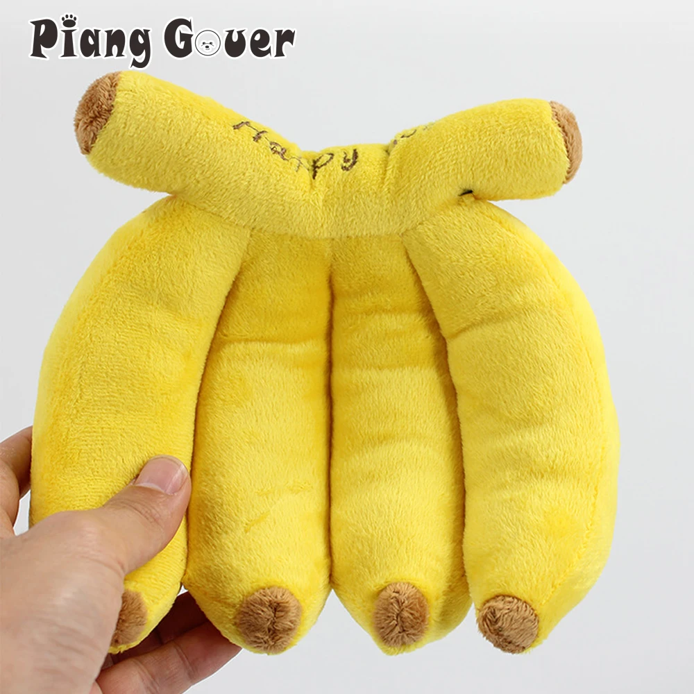 Yellow Banana Squeak Dog Toy Chew Plush Sound Pet Toy