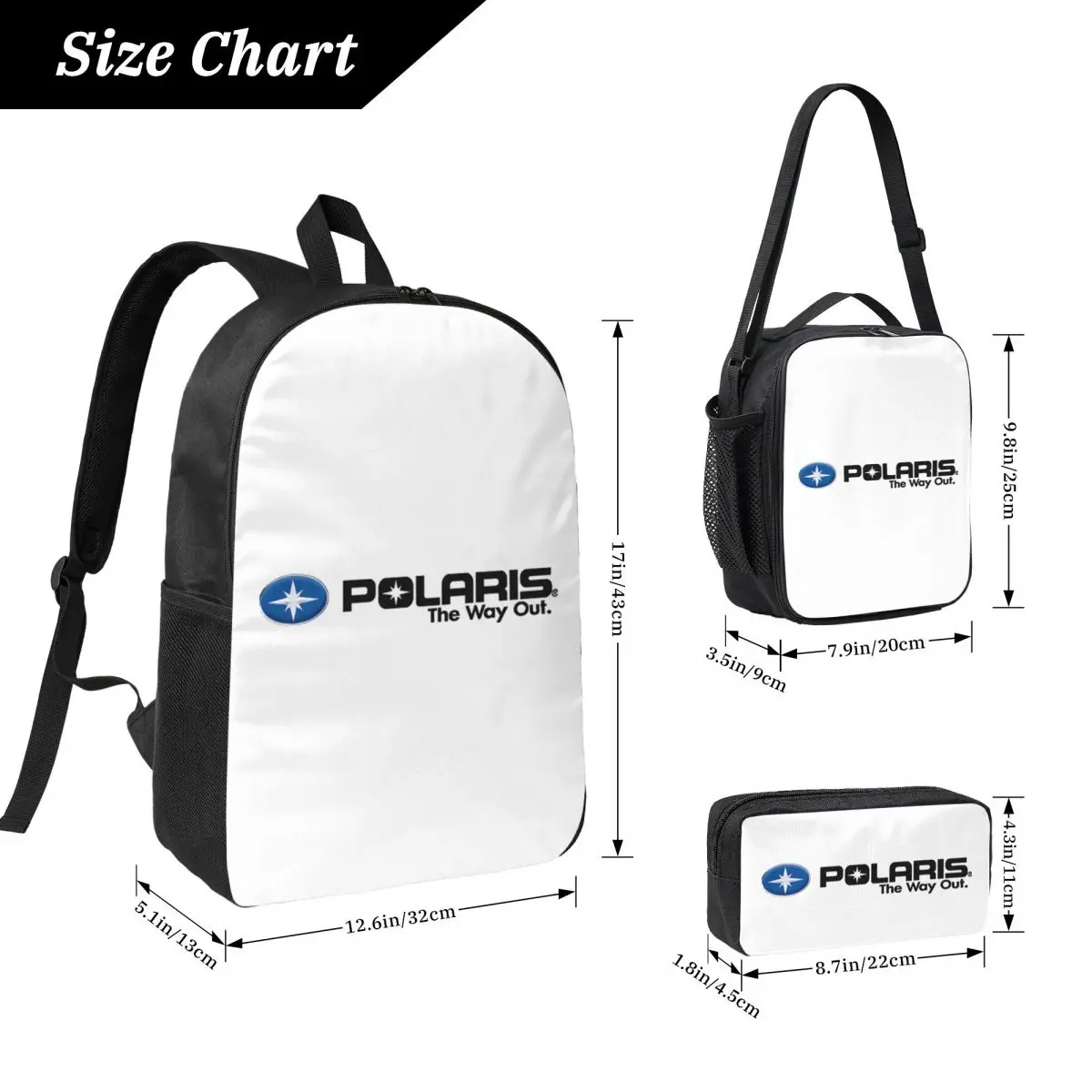 Polaris Logo Backpack Student BookBag School Bag Laptop Shoulder Bags 3ps Insulated Lunch Bag Pencil Case