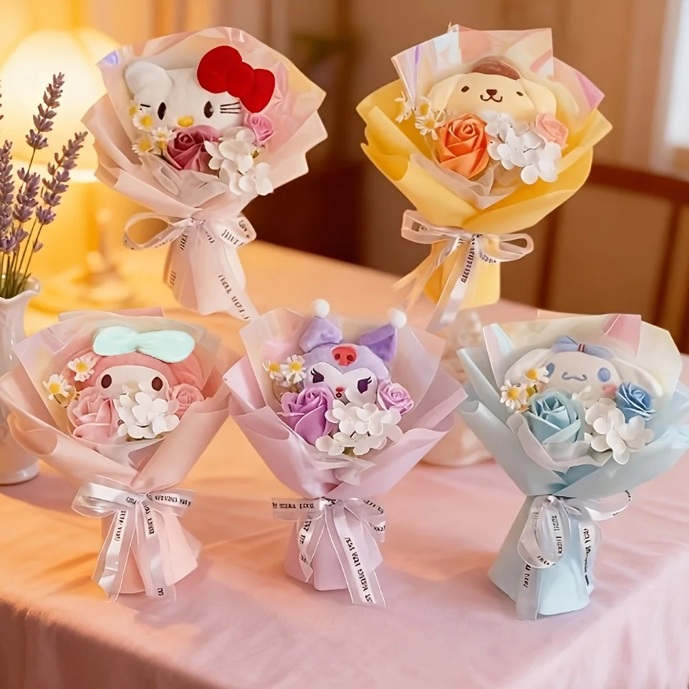 Ramo de Jabón Realista de Sanrio, Hello Kitty, Rosas Eternas Realistas de Dibujos Animados, Recuerdos para Fiestas y Reuniones, Regalo Artesanal