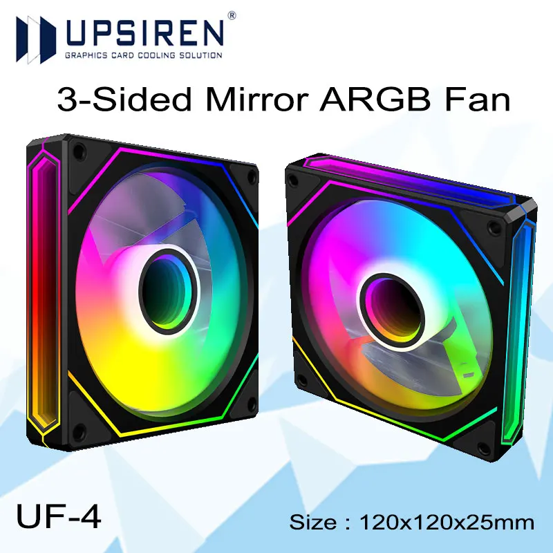 UPSIREN UF-4 120x120x25mm CPU Cooling Fan,3 Mirror Surfaces Infinite Prism ARGB Fan/4 Pin PWM/3PIN ARGB  Computer Chassis Fan