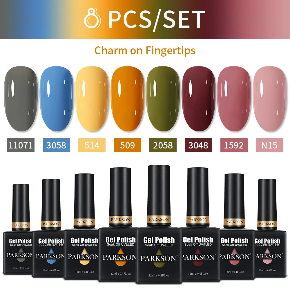 باركسون 8 قطعة 12 مللي مجموعة هلام طلاء الأظافر مسمار الفن شبه دائمة ورنيش مستلزمات الأظافر للمحترفين مع معطف فوقي قاعدة معطف