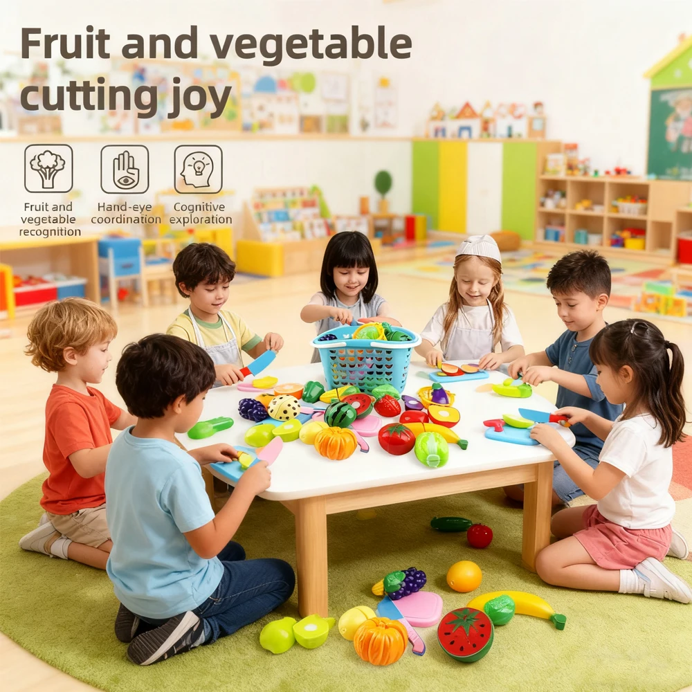 キッチンおもちゃセット 果物野菜を切るごっこ遊び 女の子のおもちゃ ミニチュア食品教育玩具 幼児向けフィジェットおもちゃ