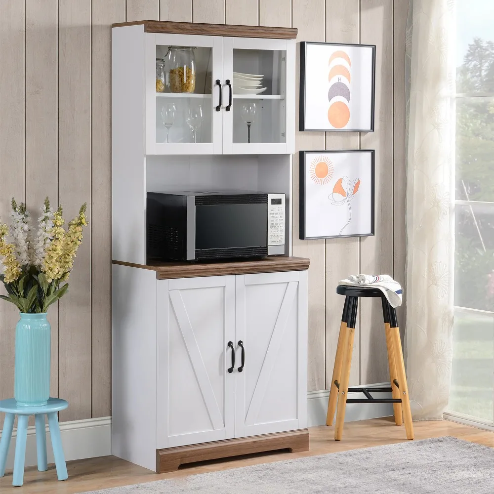 

69" Kitchen Pantry Sideboard Storage Hutch W/ Adjustable Shelf Cabinets, White