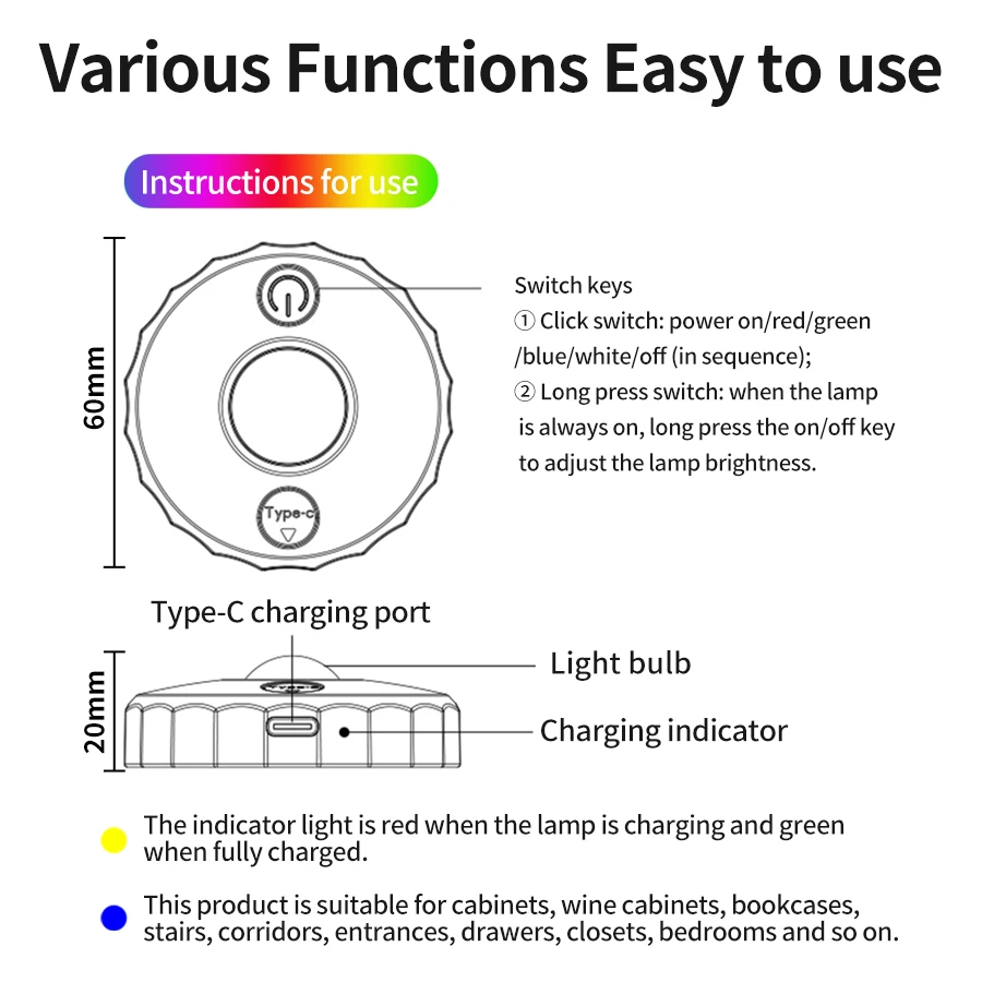 Sensor Hill-luz nocturna Led RGB, interruptor de Control remoto, ajuste de Color, vitrina, modelo de carga de luz ambiental