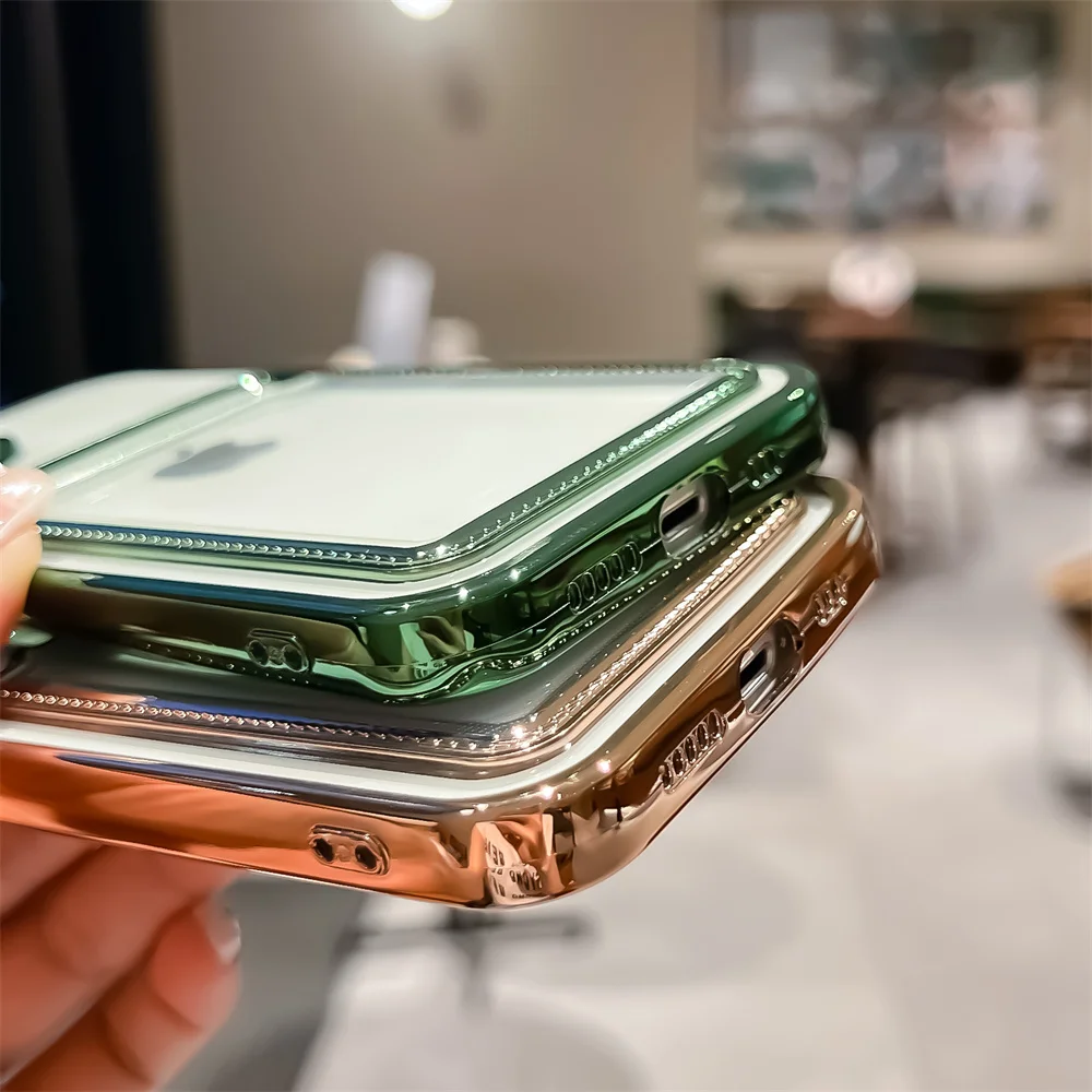 Electroplated Transparent Card Holder Wallet Case For iPhone 11 12 13 14 15 16 Pro Max Photo Pocket Shockproof Silicone Cover