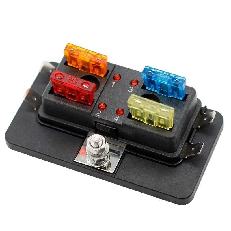 32V 4 Way Car Boat Marine Automotive Blade Fuse Box Fuse Holder Box With LED Indicator