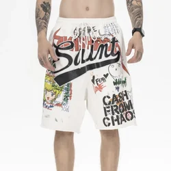 Yao-Calça vintage com grafite estampado vintage, algodão casual solto, shorts grandes esportivos de algodão masculino, moda