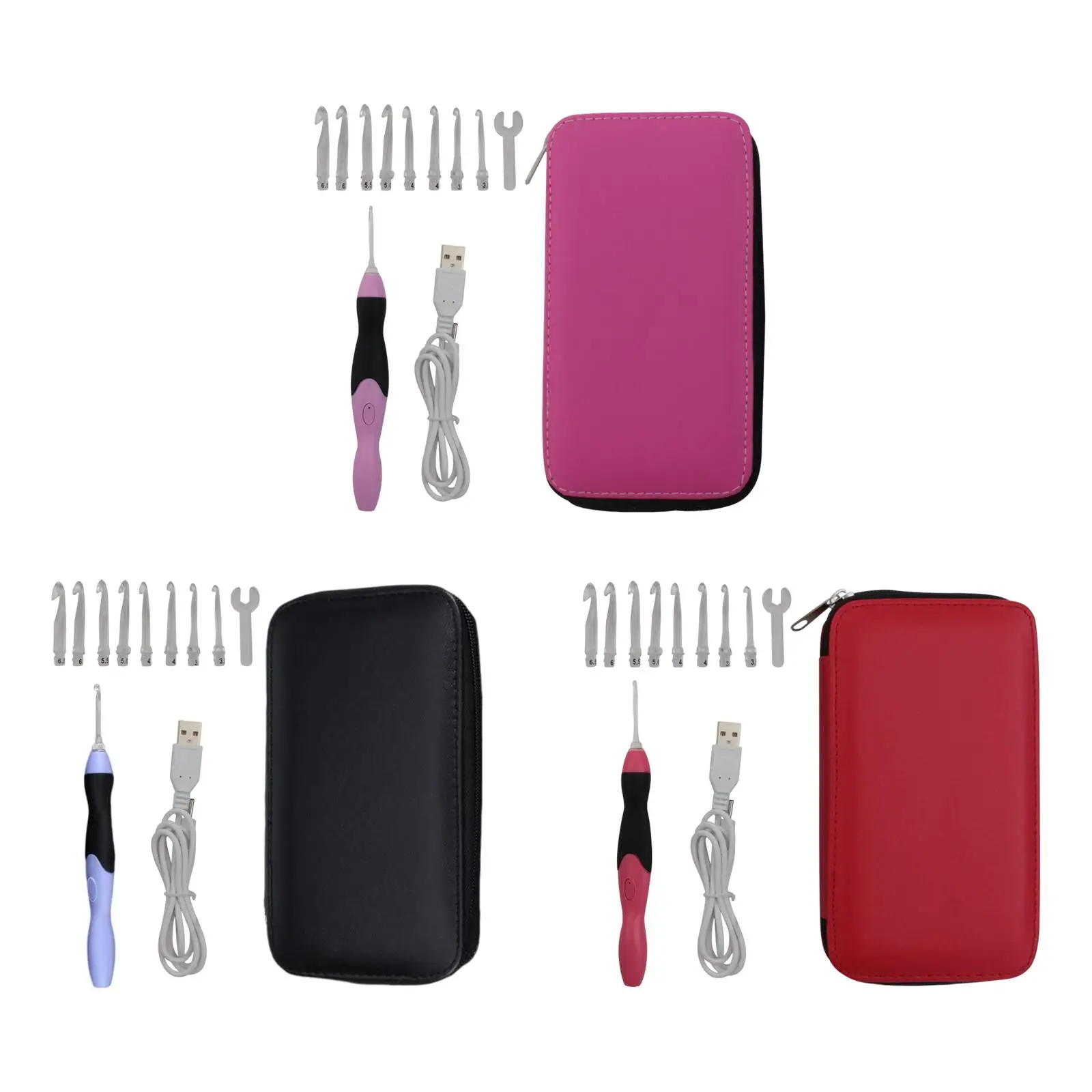 Crochet Hook Kit LED Lighted Ergonomic Handle USB Charging Storage Bag for Knitting and Yarn Craft DIY Projects