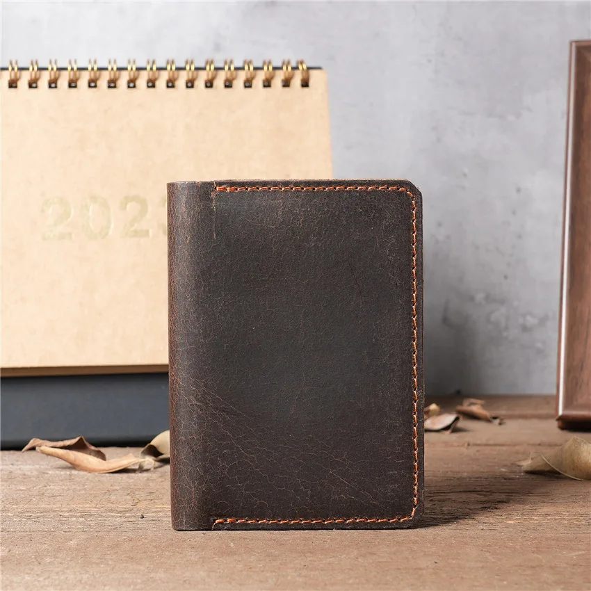 

Vintege Wallet Crazy Horse Leather Men's Bag Real Cow Pickup Bag Simple Retro ID Card Driver's License Card Bag